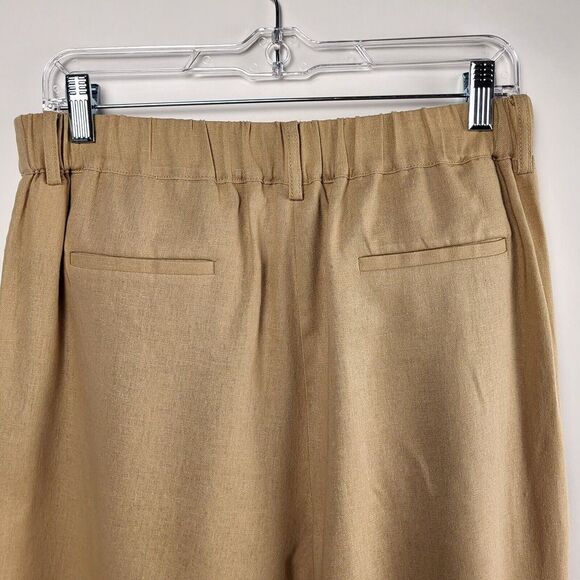Bar III Size 8 Cropped Wide Leg Tan Pants Linen and Viscose Elastic Waist Casual - Picture 8 of 9